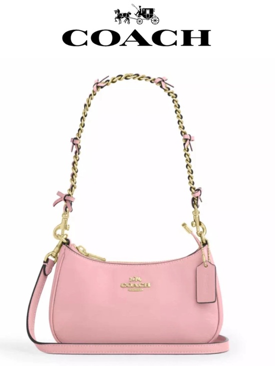 Coach Handbags - Coach Pink Leather Shoulder Bag with Gold Chain Accents